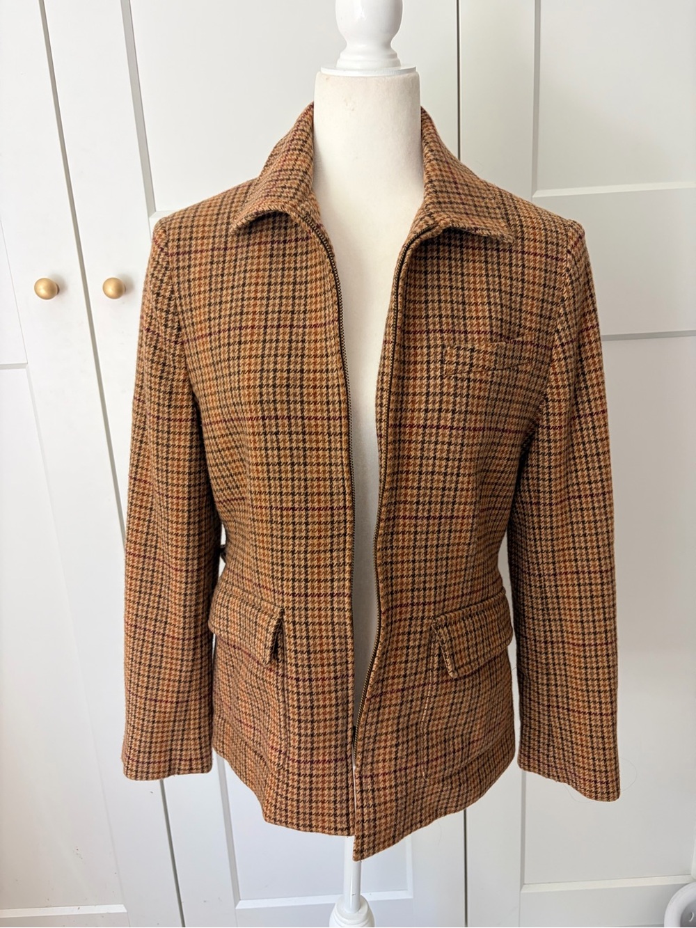 Ralph Lauren Wool Brown Houndstooth Zip Blazer | 6 - Picture 3 of 6